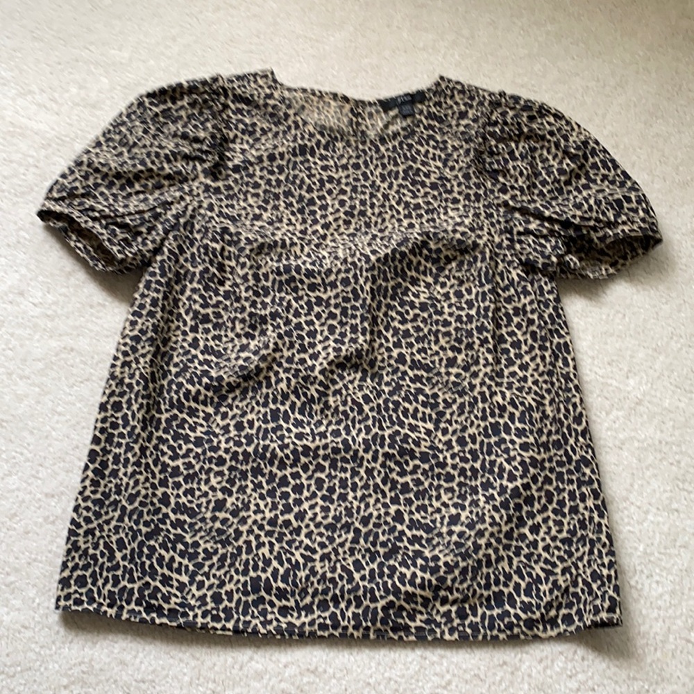 J.Crew Leopard Poplin Puff Sleeve Shirt Top XXS 00